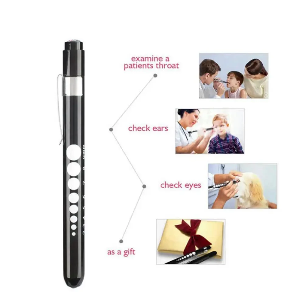 Inspection LED Flashlight White Light with Pupil Gauge and Ruler Medical Pen Lights